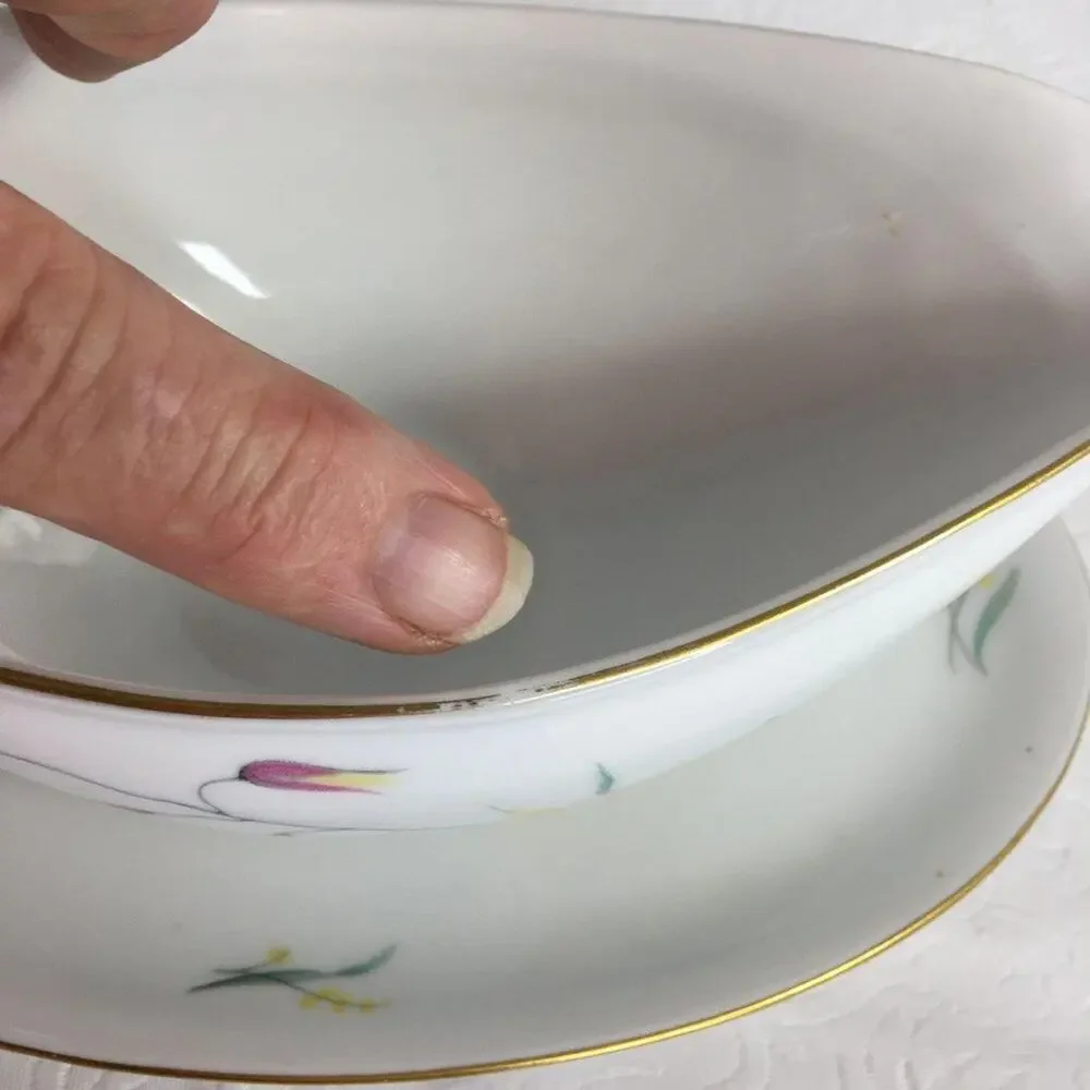 Vintage Eschenbach Gravy Boat with Underplate W1458 Pink Blue Gold Trim